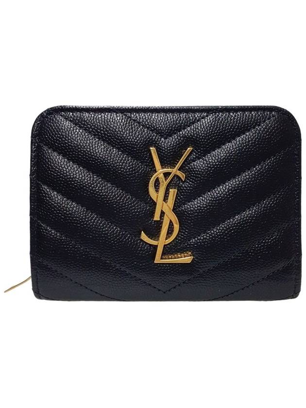 생로랑 여성 생로랑 403723 모노그램 블랙 레더  컴팩트 지퍼 어라운드 반지갑