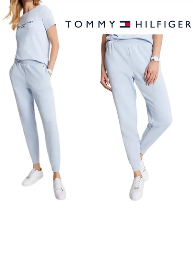 타미힐피거 여성 솔리드 스웨트 조거팬츠 바지 스카이블루