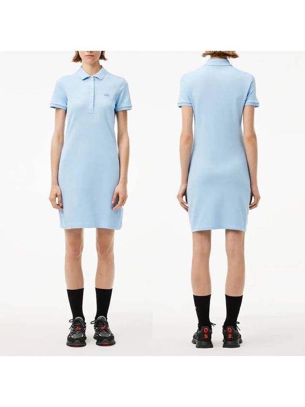 라코스테 원피스 클래식 피케 폴로 드레스 스카이블루