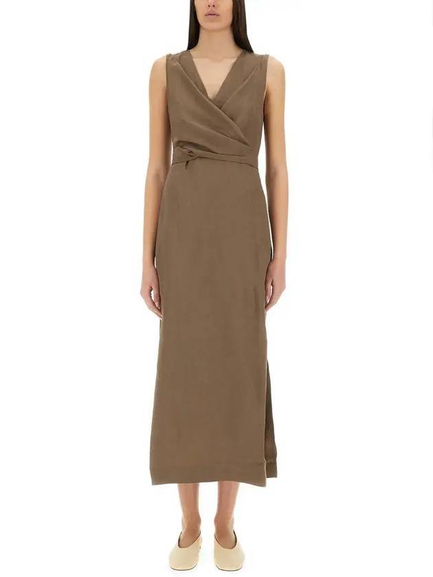 브루넬로 쿠치넬리 플루이드 트윌 랩 이펙트 미디원피스 브라운