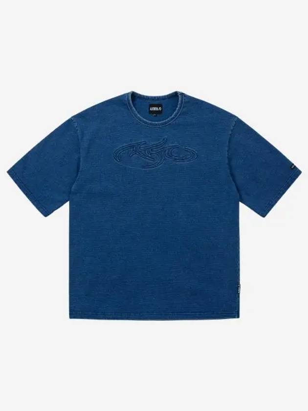 아조바이아조 PBA 트라이벌 아조 엠보 데님 티셔츠 네이비 Ajobyajo PBA Tribal Ajo Embossed Denim T Shirt Navy