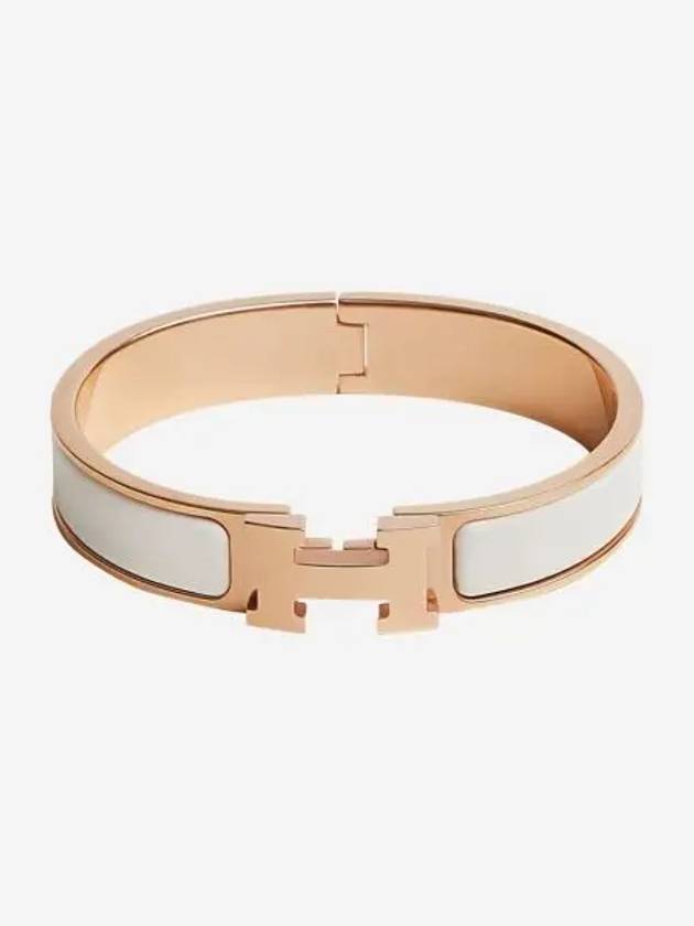 W 에르메스 클릭아슈 브레이슬릿 로즈 골드 하드웨어 & 블랑 W Hermes Clic H Bracelet Rose Gold & Blanc