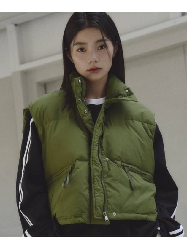 더그린랩_세미오버핏 스트링 패딩 베스트_그린