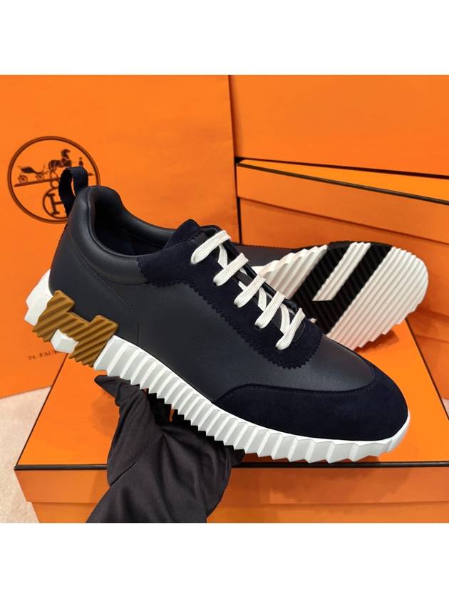 남성 에르메스 바운싱 스니커즈 고트스킨 마린 블루 H 브라운 블랙