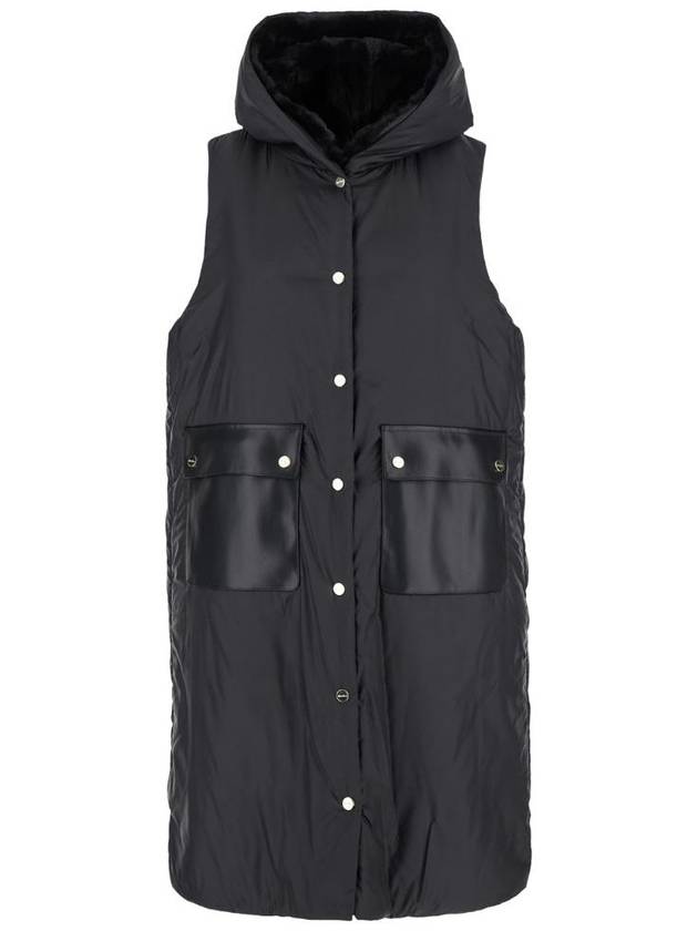 MAX MARA & 39 Florian& 39 테크 패브릭 소재의 패치 포켓이 있는 블랙 민소매 다운 재킷 여성 2429296034600066