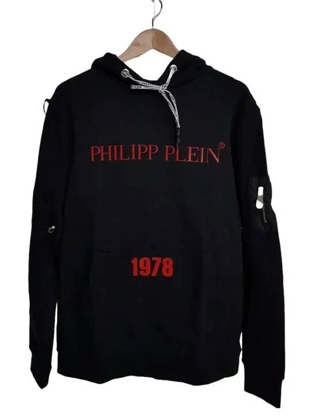 필립플레인 로고 후드 블랙