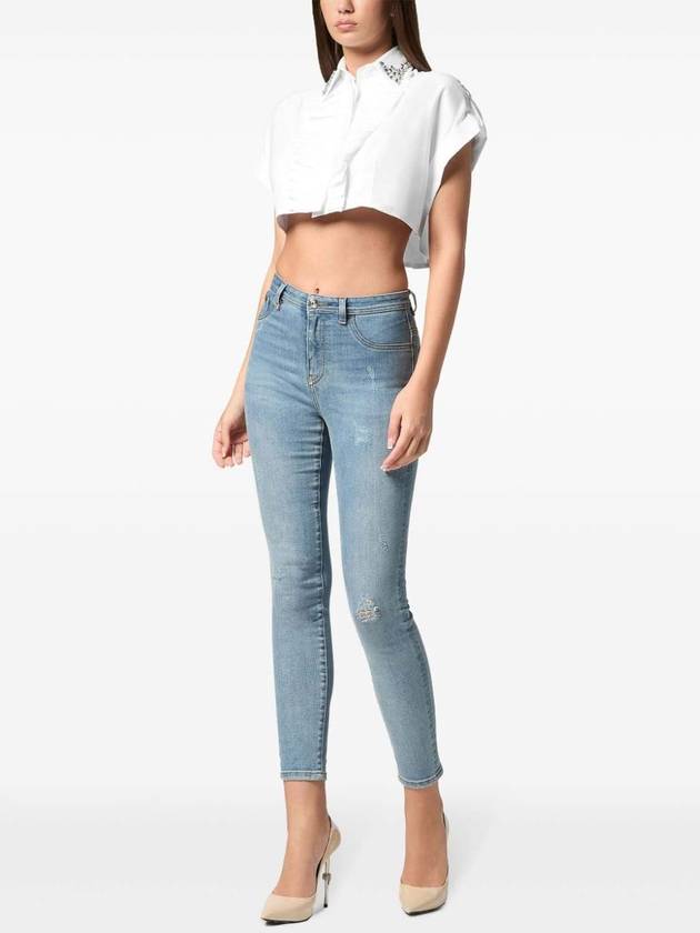 Philipp Plein Short Sleeve Voulant Cropped Shirt