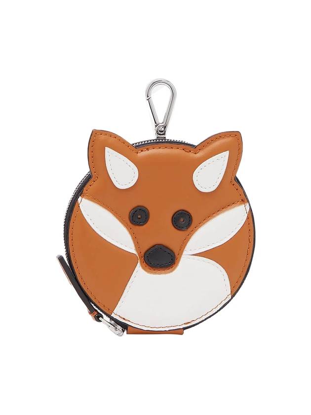 메종키츠네 폭스 헤드 레더 키홀더 브라운