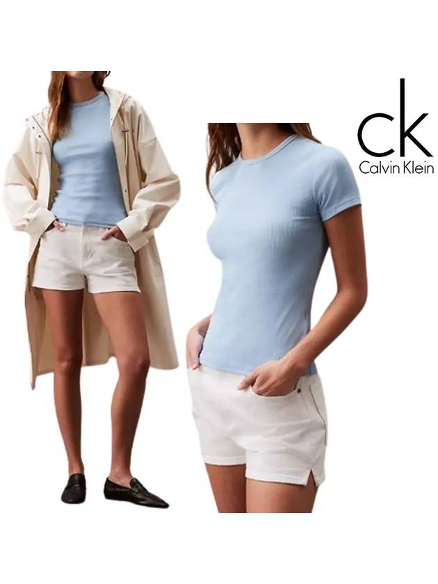 캘빈클라인 반팔 여성 컨투어 리브 탑 티셔츠 블루