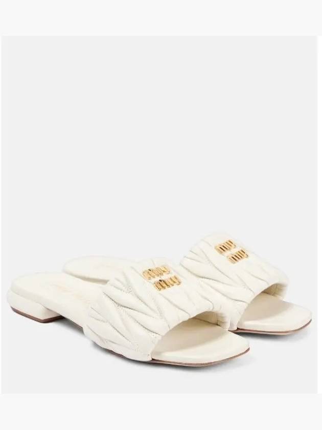 미우미우 LOGO 마테라쎄 LEATHER SLIDES