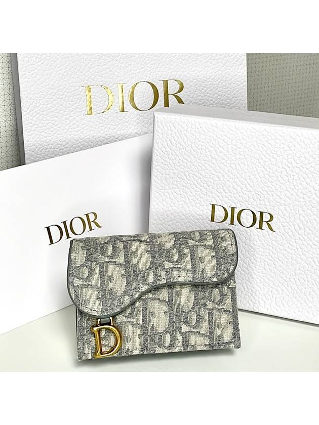 23FW 디올 여성 오블리크 새들 카드지갑 네이비 그레이 S5611CTZQ