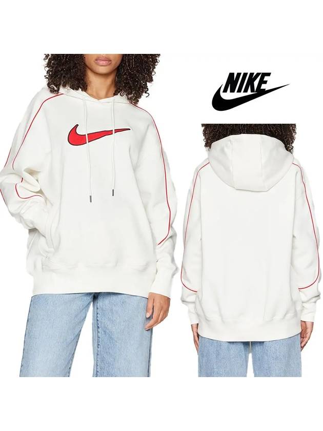 나이키 후드티 여성 줄라인 스우시 탑 후디 레드