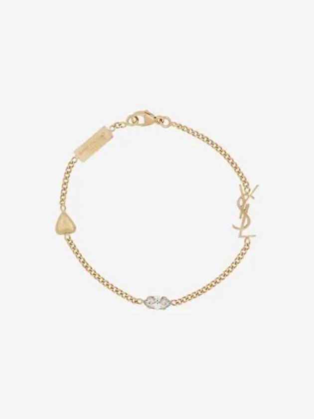 W 생로랑 메탈 오피움 하트 참 브레이슬릿 에이지드 브라스 골드 W Saint Laurent Opyum Heart Charm Bracelet in Metal Aged Brass Gold