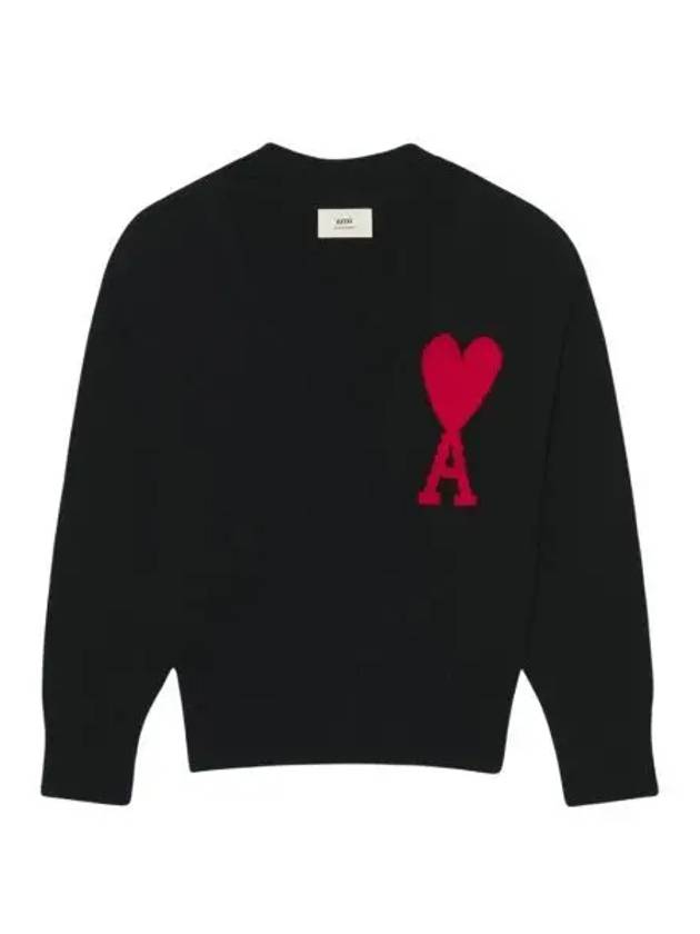 아미 빅 하트 로고 오버사이즈 브이넥 스웨터 블랙 AMI De Coeur Oversize V Neck Sweater Black