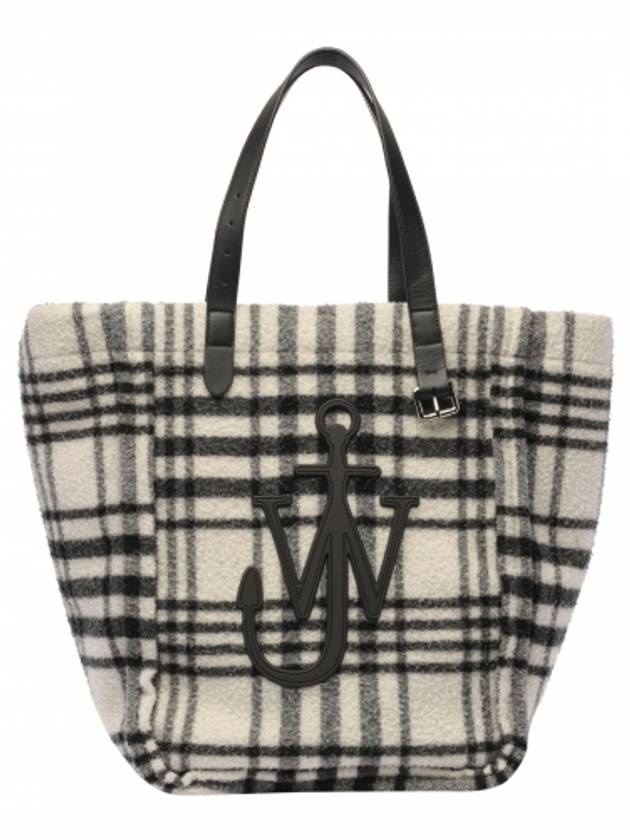 JW 앤더슨 체크 오버사이즈드 벨트 토트 백 화이트 블랙
