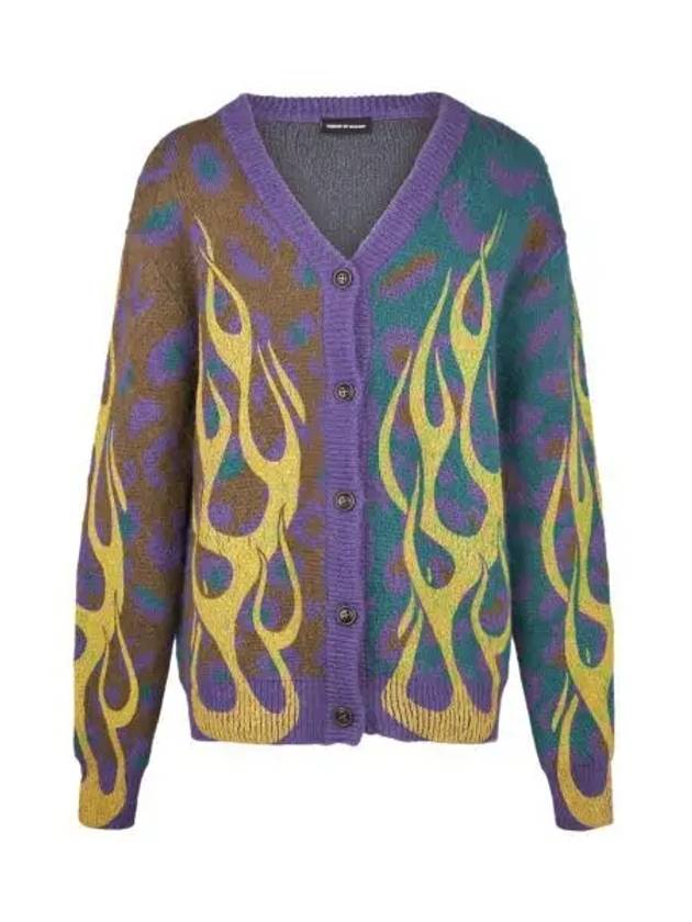 비전오브슈퍼 노란 불꽃 퍼플 가디건 Vision Of Super Multicolor Cardigan With Yellow Flames