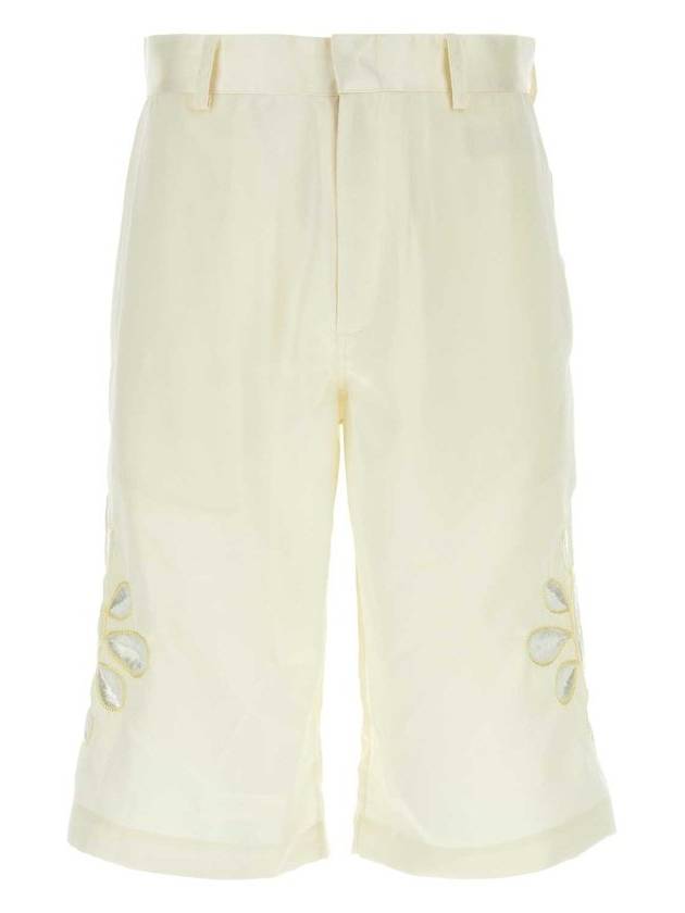 블루마블 자수 무릎 길이 새틴 반바지