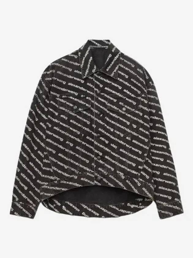 W 알렉산더 왕 폴링 백 로고 자켓 인 그레이 에이지드 데님 W Alexander Wang Falling Back Logo Jacket In Grey Aged Denim