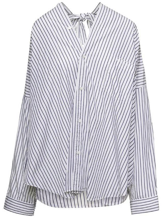 발렌시아가 노티드 포플린 오버사이즈 긴팔 셔츠 화이트 블루