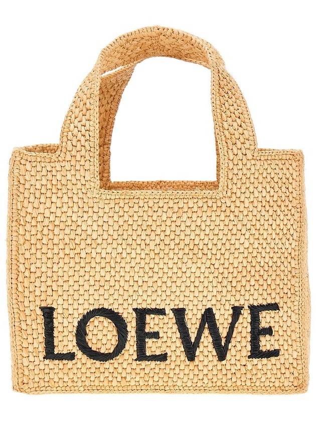 LOEWE Small raffia tote bag with logo