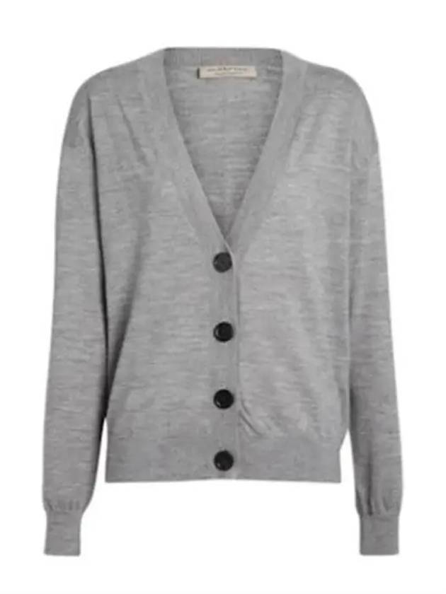 버버리 빈티지 체크 엘보 패치 브이넥 가디건 그레이