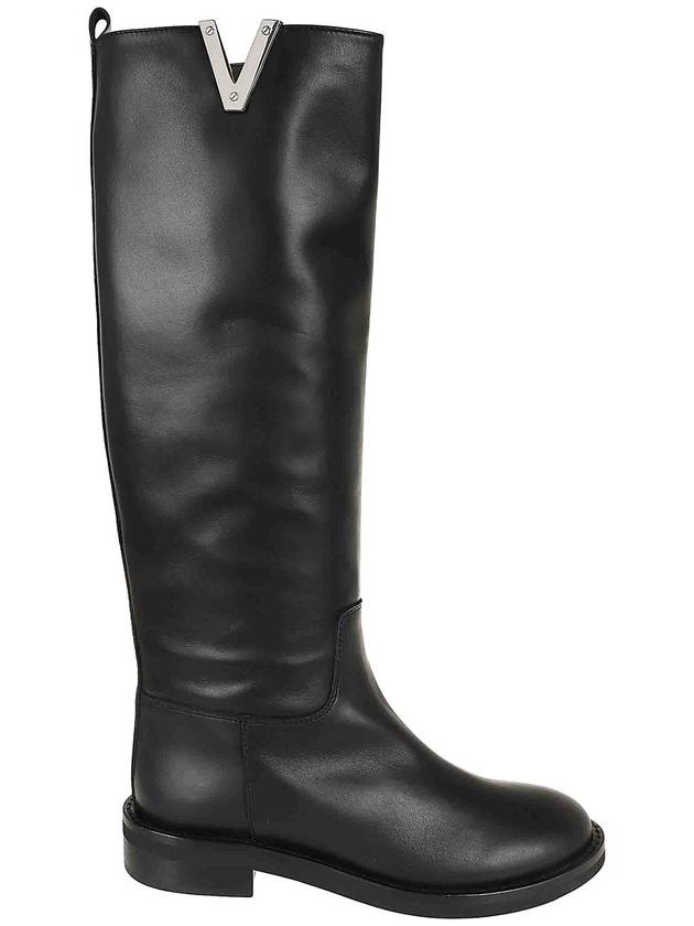 Via Roma 15 Knee boot in black smooth grain leather