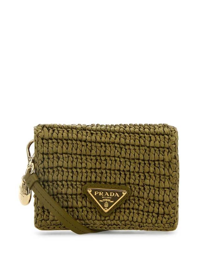 프라다 Olive green raffia card holder 1MR0242CYC F0393