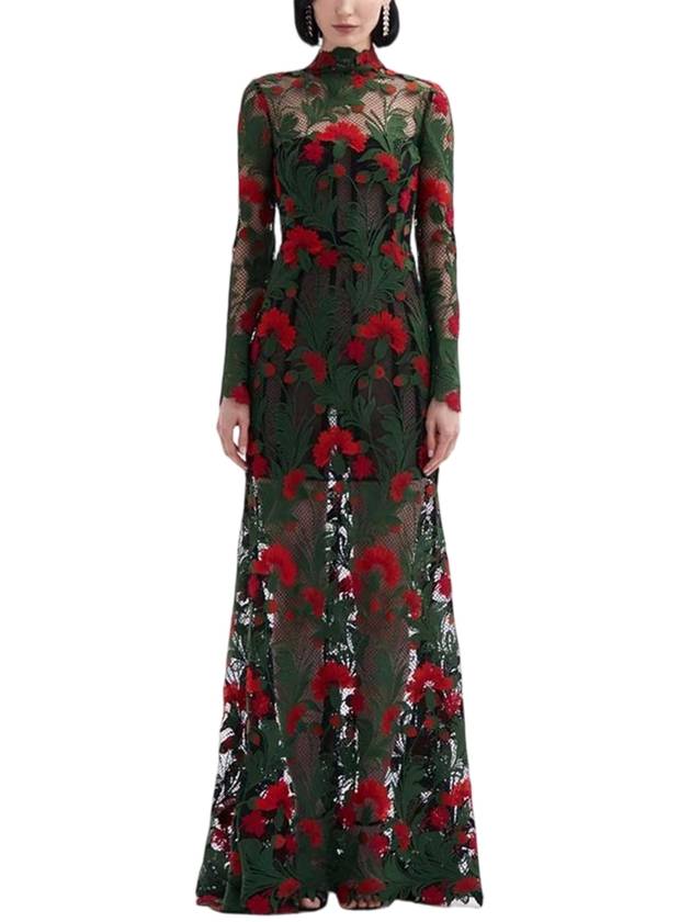 MARBLED CARNATION GUIPURE GOWN