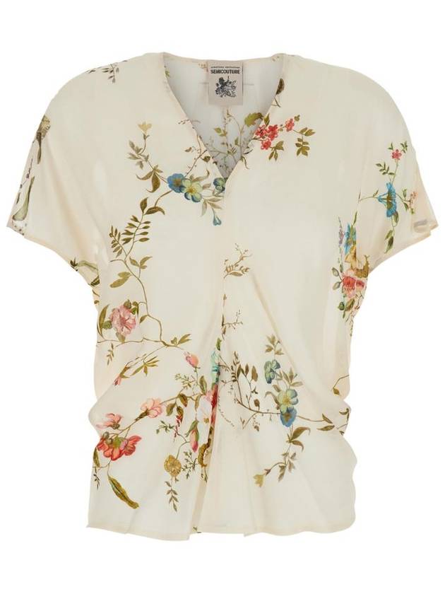 SEMICOUTURE 프린트 크레프 드 쉬네 반팔 상의 S5SS30FLW52
