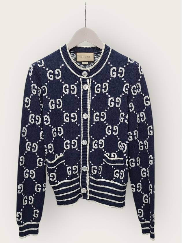 구찌 다크 블루 GG슈프림 코튼 자카드 가디건 M