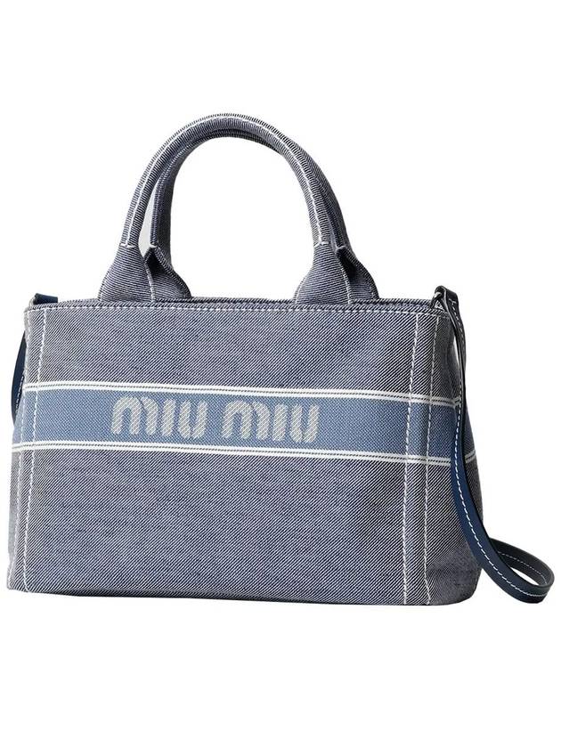 미우미우 로고 자카드 캔버스 토트백 5BA219 2DPL F0016