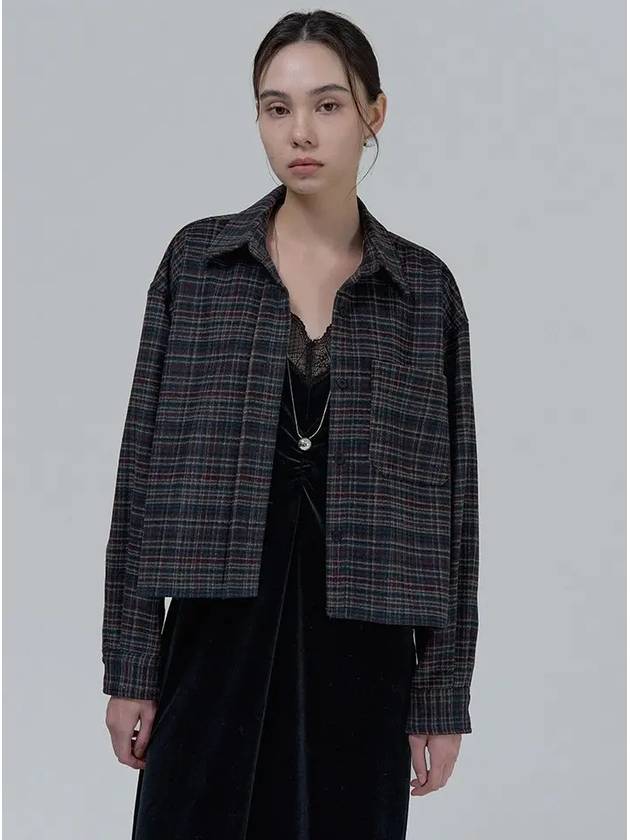 울 체크 세미 크롭 셔츠