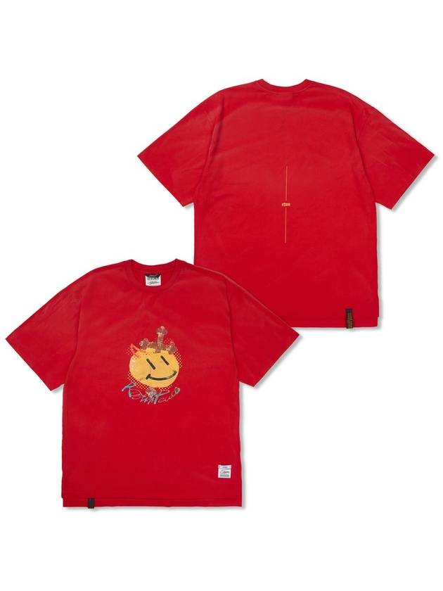 STIGMA Cross Smile Vintage Like Washed Oversized Short Sleeves T Shirts Beige