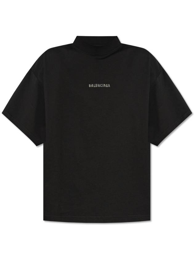 발렌시아가 백 스트라스 크롭 반팔 티셔츠 블랙