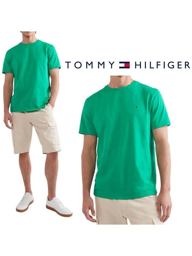 타미힐피거 에센셜 솔리드 스몰로고 탑 반팔티셔츠 그린