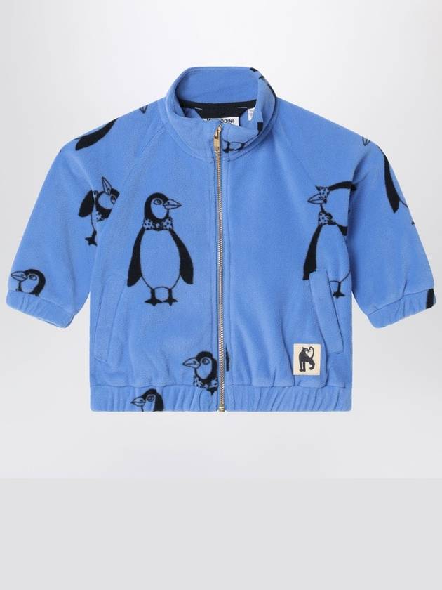 Mini Rodini Blue zip-up sweatshirt with penguins