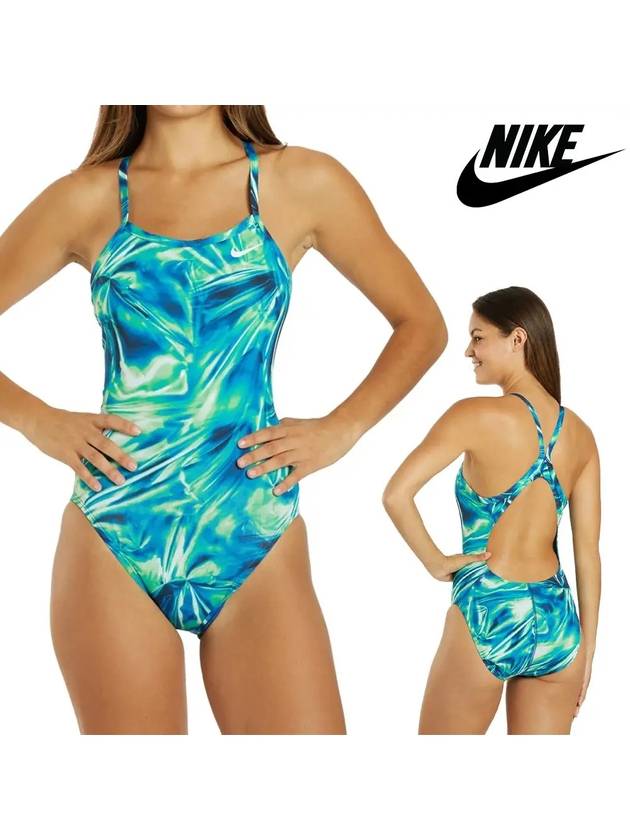 나이키 수영복 여성 솔 라이즈 패스트백 원피스 블루그린