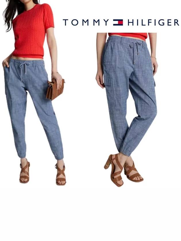 타미힐피거 여성 스트레치 카고 치노 조거팬츠 바지 블루