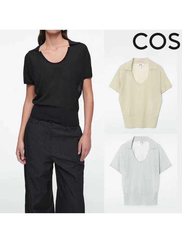 코스 반팔 라운드넥 니트 폴로 탑 티셔츠 블랙 스톤그레이 라이트터키