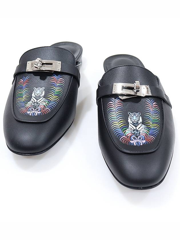 H2220705Z 블랙 카프스킨 은장 타이거 로얄 프린트 OZ 오즈 뮬 여성 샌들 37.5