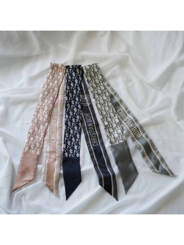 디올 오블리크 미차 실크 스카프 머플러 네이비 그레이 핑크