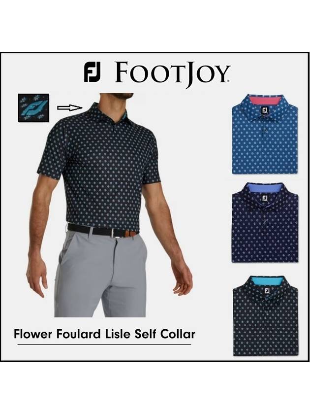 풋조이 골프웨어 남성 플라워 파울라드 리즐 셀프 칼라 골프 폴로 카라 반팔 티셔츠 3컬러 Flower Foulard Lisle Self Collar