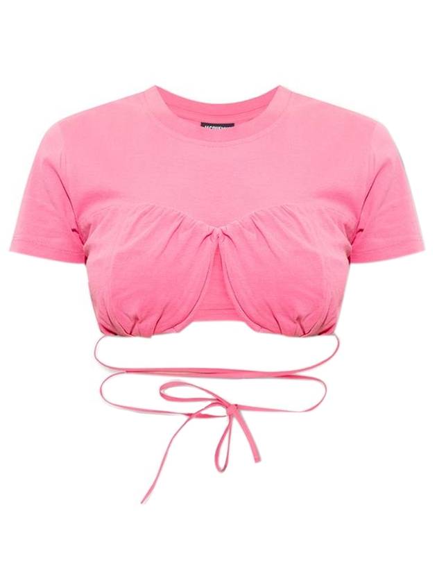 쟈크뮈스 르 바치 개더 크롭 반팔 티셔츠 핑크