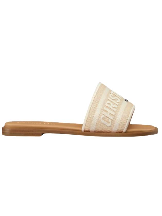 디올 디웨이 코튼 엠브로이드 라피아 슬리퍼 내츄럴 화이트