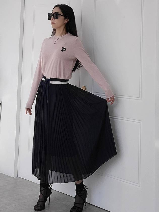 프리톤 여성 스트링 벨티드 플리츠 롱 원피스 2컬러