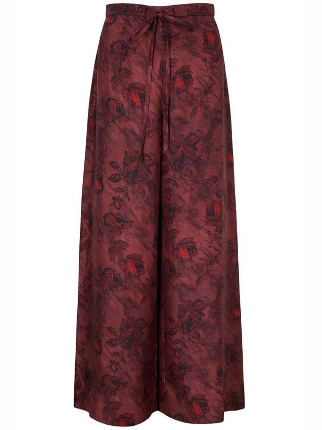 HEQET TROUSERS IN RED ROSES ON MARBLE PRINT SILK TWILL
