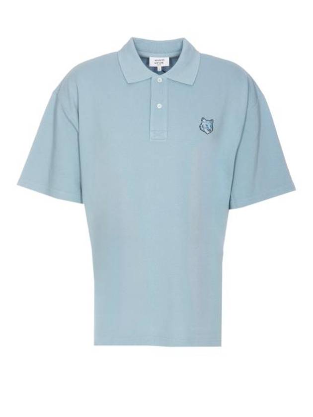 메종키츠네 볼드 폭스 헤드 패치 오버사이즈 PK셔츠 블루