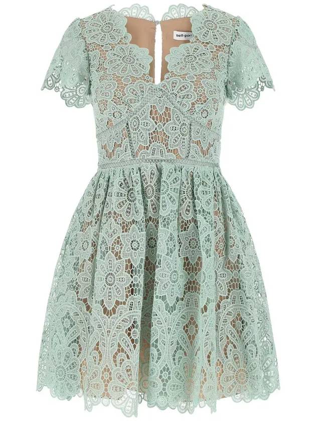 Self Portrait 플로럴 레이스 쇼트 슬리브 미니 드레스 PF22036D_MINT