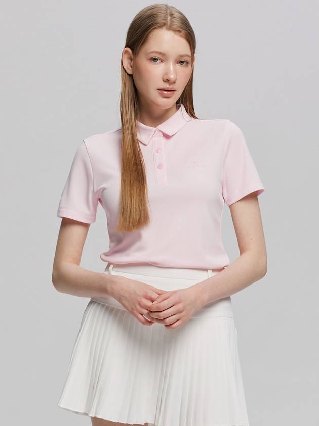 여성 자수 PK 반팔 카라 티셔츠 L PINK