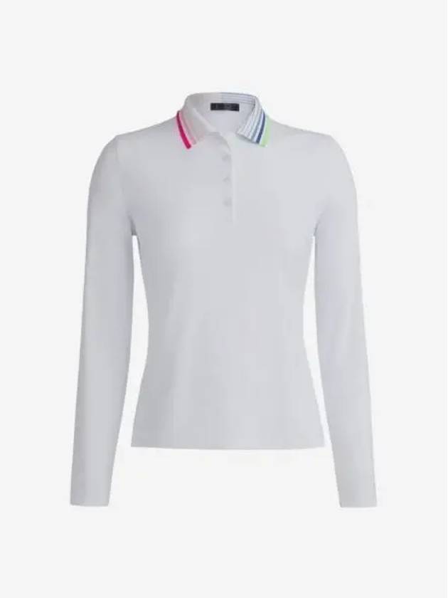 W 지포어 립 플리츠 콘트라스트 칼라 실키 테크 나일론 롱슬리브 폴로 스노우 W G Fore Rib Pleated Contrast Collar Silky Tech Nylon Long Sleeve Polo Snow